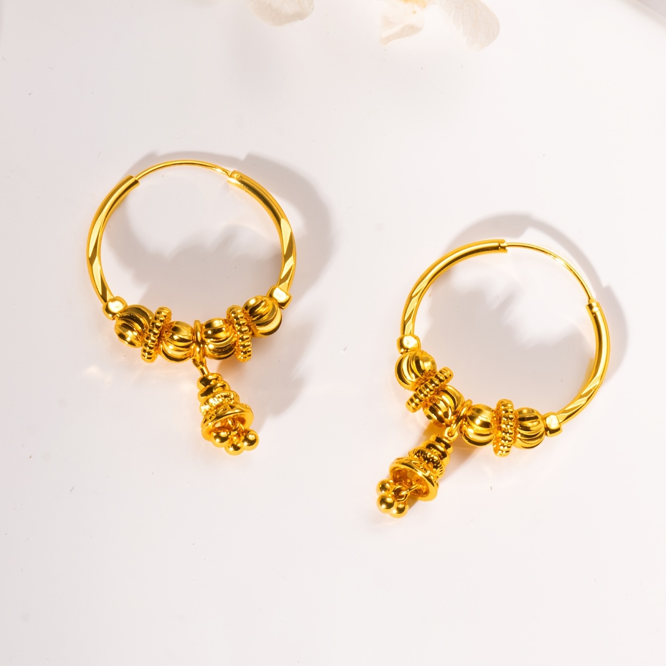 24K Plated Hoop Earrings with Pendant & Style Copper Material